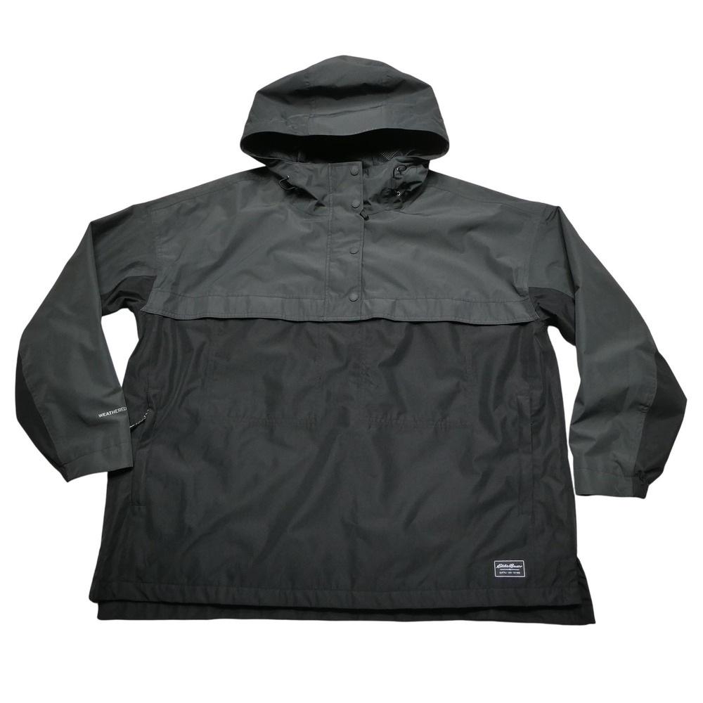 Eddie Bauer Jacket Womens Large Black Gray WeatherEdge‎ Hooded Pullover Anorak